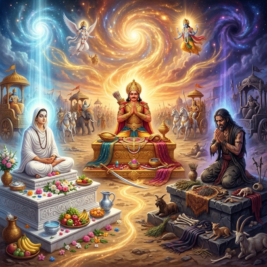 Chapter 17: The Yoga of the Three Divisions of Faith (Sraddhatraya Vibhaga Yoga)